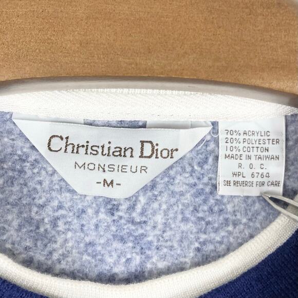 NWOT VINTAGE CHRISTIAN DIOR MONSIEUR Sweater Men M Navy Logo Pocket Cotton-blend - Picture 3 of 9
